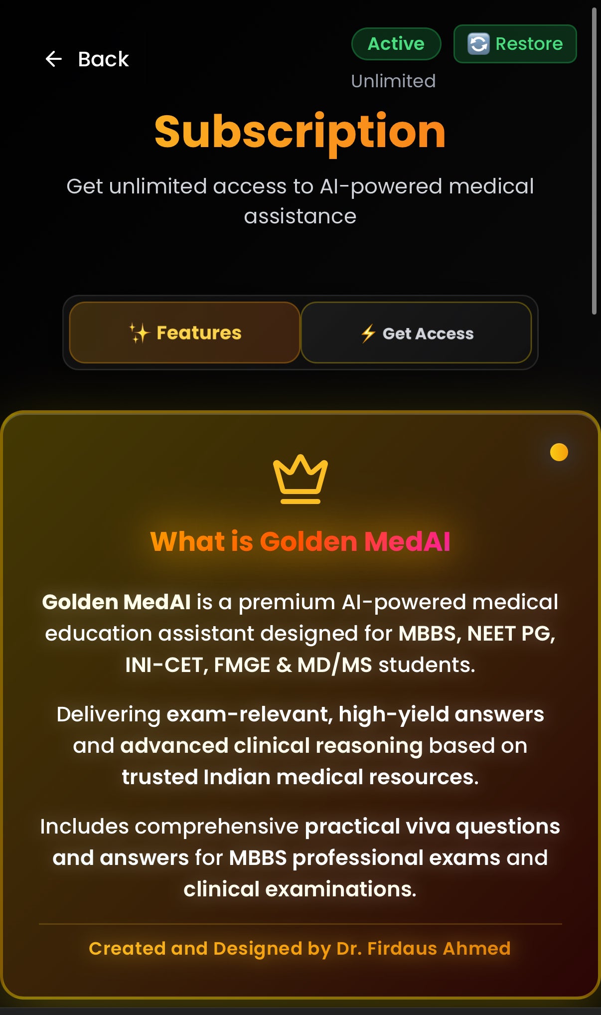 Golden MedAI 6-Monthly Subscription – ₹3499 / 6 months