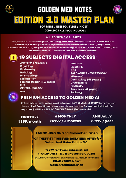Early Bird Offer Golden Med Notes Edition 3.0 with Golden Med AI 24/7 Tutor Master Plan