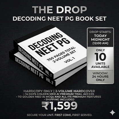 EXCLUSIVE DROP: Decoding NEET PG Book Set (2-Volume B&W Hardcopy 700 pages ) +  14 days Golden Med AI Premium Trial MCQs & Tests Access