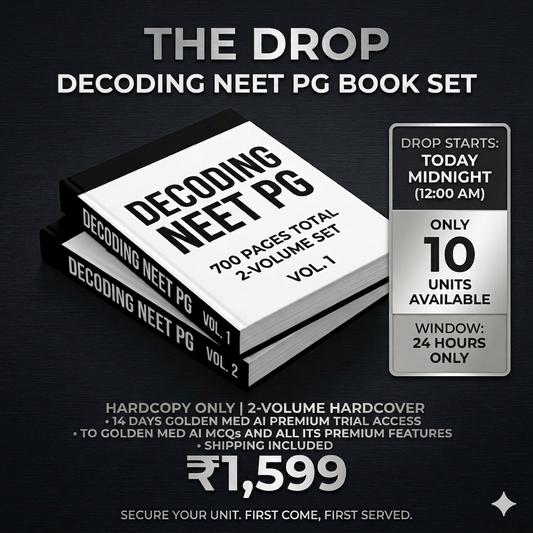 EXCLUSIVE DROP: Decoding NEET PG Book Set (2-Volume B&W Hardcopy 700 pages ) +  14 days Golden Med AI Premium Trial MCQs & Tests Access