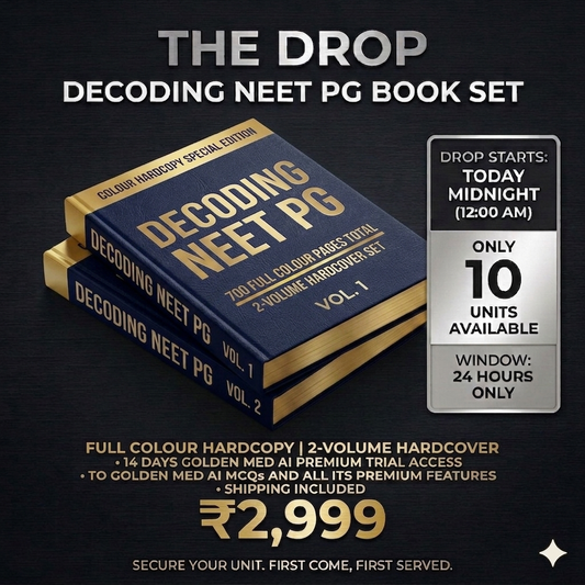 EXCLUSIVE DROP: Decoding NEET PG Book Set (2-Volume COLOUR Hardcopy 700 pages ) +  14 days Golden Med AI Premium Trial MCQs & Tests Access