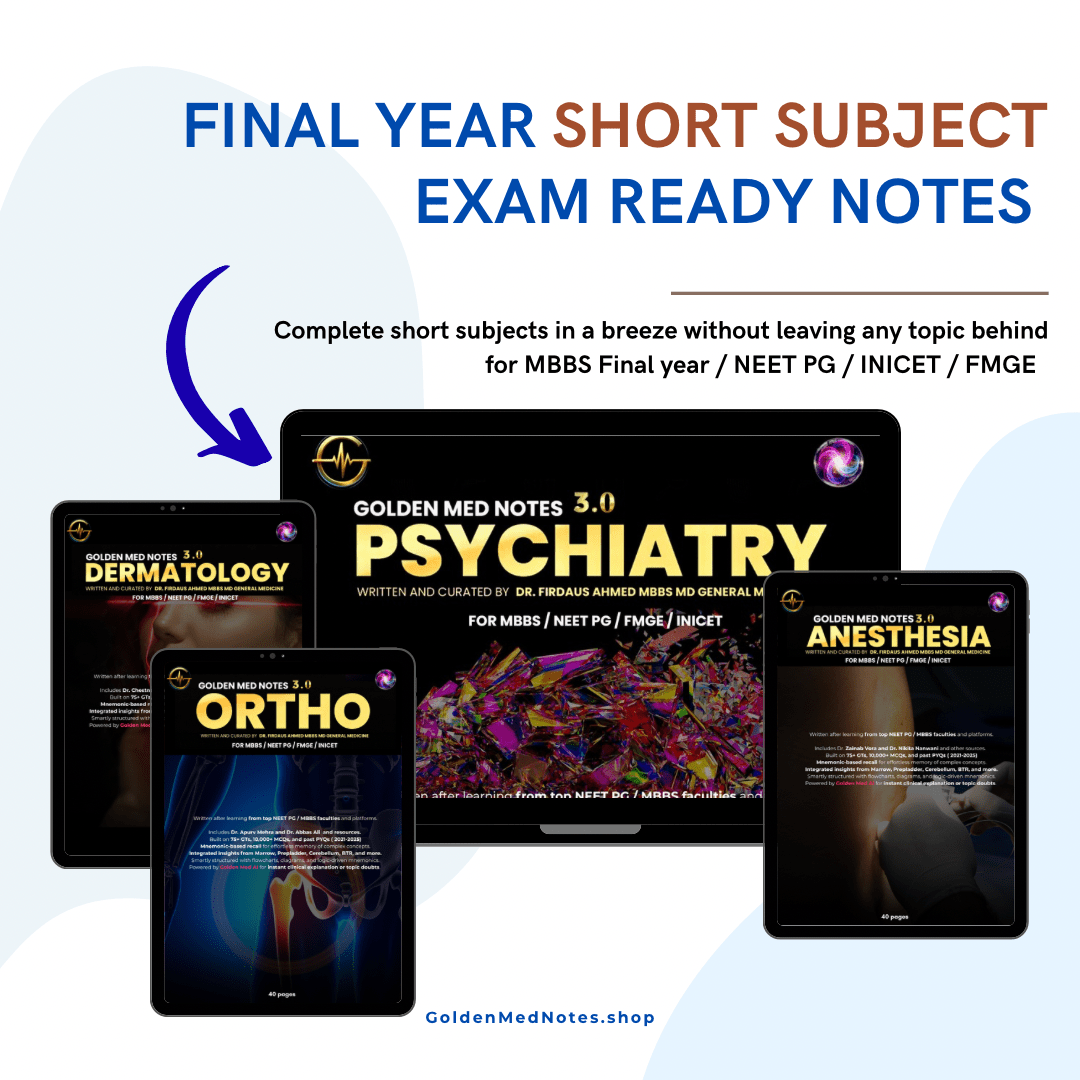 FINAL YEAR MBBS SHORT/MINOR SUBJECTS NOTES - GOLDEN MED NOTES