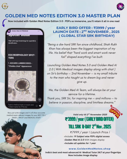 Early Bird Offer Golden Med Notes Edition 3.0 with Golden Med AI 24/7 Tutor Master Plan